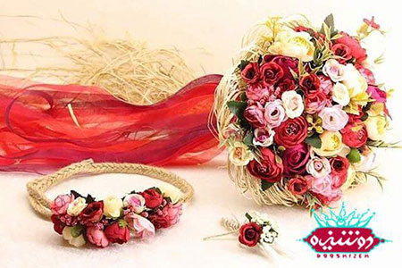 دسته گل و حلقه گل مصنوعی عروس